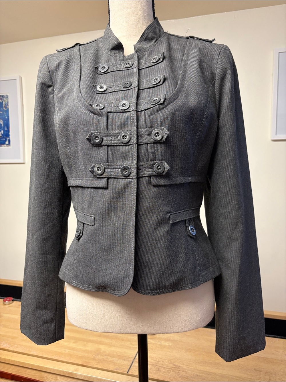 Cynthia Steffe Charcoal Military-Style Fitted Blazer